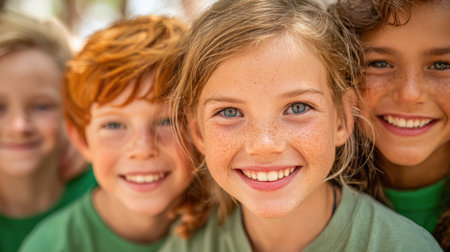 Group of kids smiling close upの素材