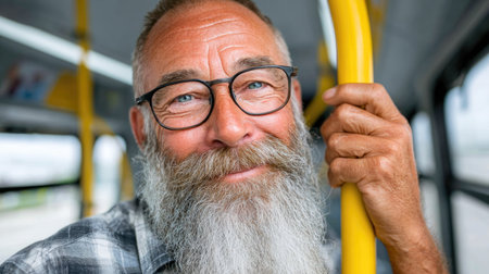 Portrait of smiling senior man with beardの素材