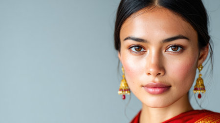 Portrait of Woman in Red Saree with Earringsの素材