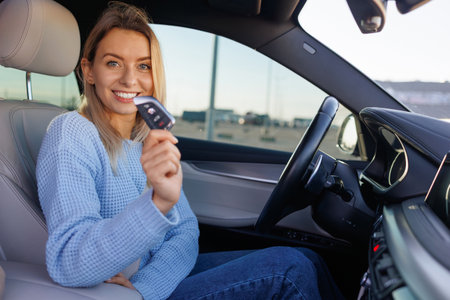 Excited Young Driver Holding Car Keys After Passing Testの写真素材