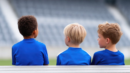 Kids Sitting on Bench at Stadiumの素材
