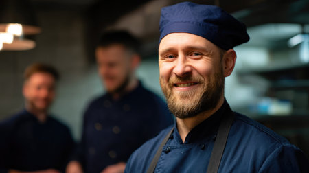 Smiling Professional Chef in Restaurant Kitchen Portraitの素材