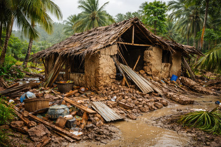 Destroyed Rural House After Natural Disasterの素材