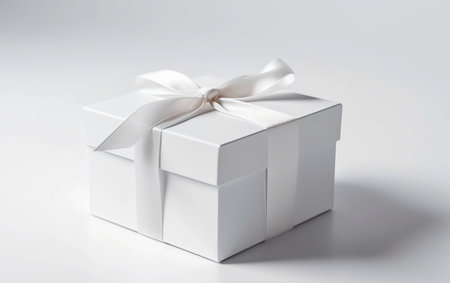 White gift box with a white bow on a white background. Generative AIの素材