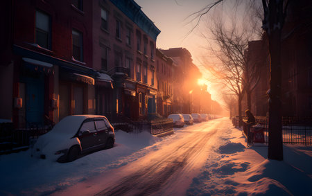 Beautiful winter evening in the old town, Generative AIの素材