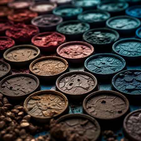 Colorful eye shadows palette close-up. Selective focus. Generative AIの素材