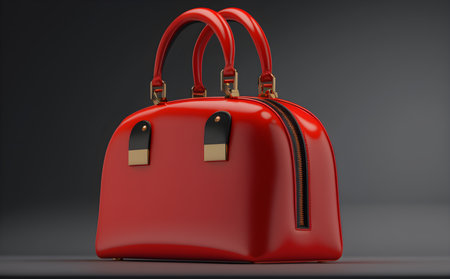 Red leather female bag on a dark background. Generative AIの素材