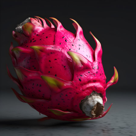 Dragon fruit on a dark background. Side view. Generative AIの素材