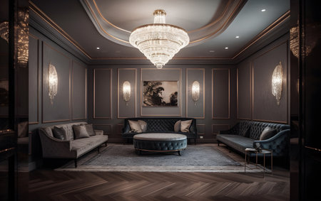 Luxury living room interior with sofa and armchair. Generative AIの素材