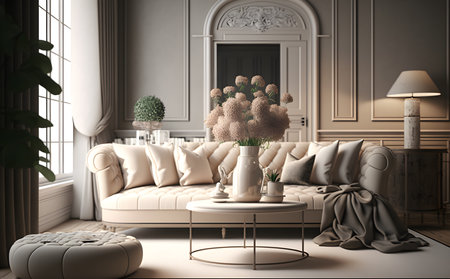 Luxury living room interior in classic style. Generative AIの素材