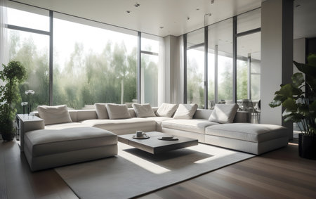 Modern living room interior with sofa and coffee table, Generative AIの素材