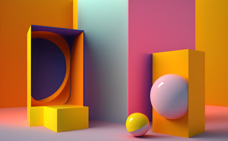 3d abstract geometric forms. Minimal scene with geometrical forms. Generative AIの素材