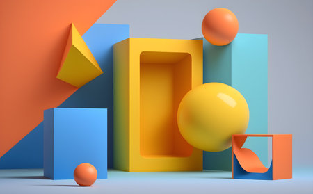 Abstract geometric forms. Minimal scene with primitive shapes. Generative AIの素材