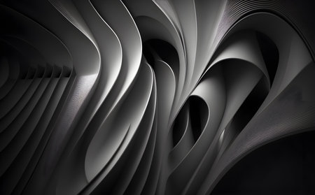 Abstract background with wavy pattern in black and white colors, Generative AIの素材