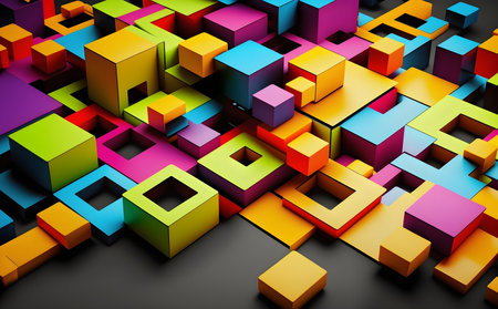 abstract 3d illustration of colorful cubes background, digitally generated imageの素材