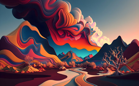 Abstract landscape with swirling colors and organic shapes, Generative AIの素材