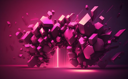Abstract geometric background. 3d rendering, 3d illustration. Pink and purple, Generative AIの素材