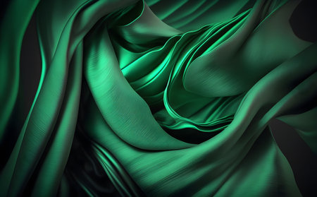 Closeup of rippled green silk fabric, Generative AIの素材