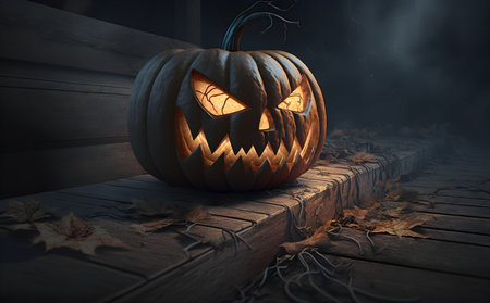 Halloween pumpkin on a wooden background. 3d illustration. Generative AIの素材