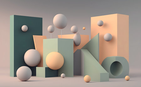 Abstract 3d illustration of geometric forms. Minimal background design with primitive shapes. Generative AIの素材