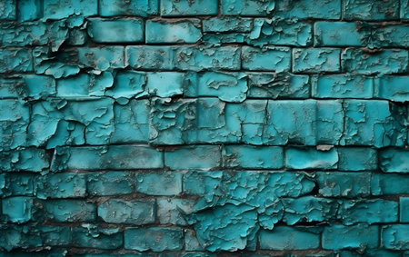 Blue brick wall with peeling paint. Abstract background for design. Generative AIの素材
