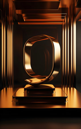 3d illustration, abstract background, empty scene, golden podium for product display, Generative AIの素材