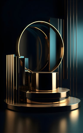 3d illustration, abstract geometric shapes, podium for cosmetic product display, Generative AIの素材