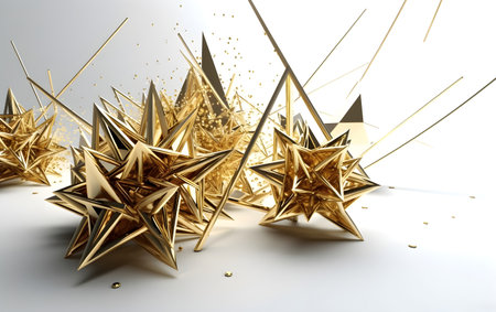 3d illustration of golden stars with sparkles on white background. Generative AIの素材