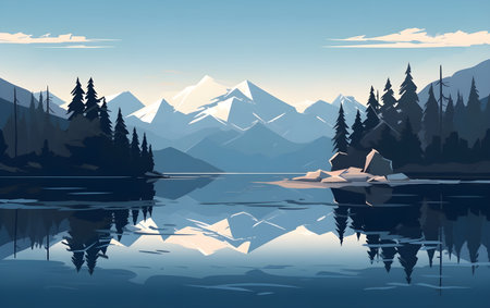 Mountain lake with reflection in the water. Generative AIの素材