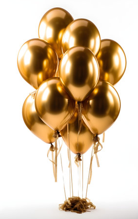 Bunch of golden balloons on white background, Generative AIの素材