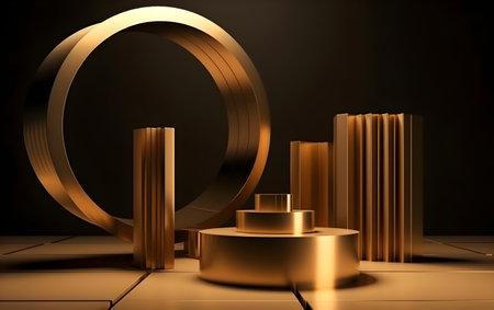 Golden podium on a black background. 3d illustration, Generative AIの素材