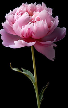 Pink peony flower on black background. Close-up. Generative AIの素材
