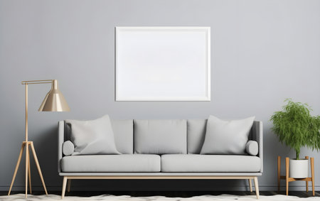 Mock up poster frame in interior background, 3D Illustration, Generative AIの素材