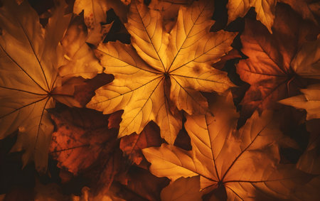 Autumn leaves background. Colorful autumn leaves on a dark background, Generative AIの素材