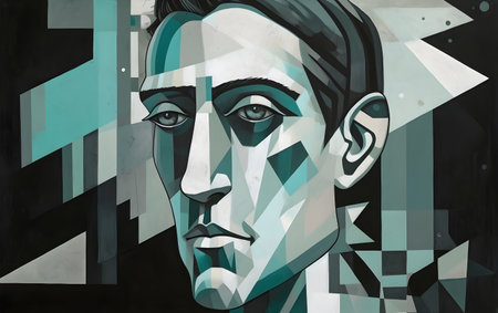 Portrait of a man in profile. Contemporary art collage. Generative AIの素材