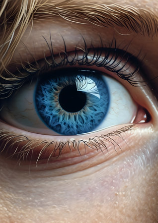 Close-up of human eye with blue iris. Macro shot, Generative AIの素材