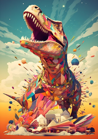 Dinosaur in the sky. 3d illustration. Generative AIの素材