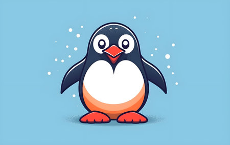 Cute penguin on blue background. Cartoon illustration. Generative AIの素材