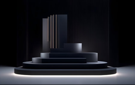 Black podium in the dark room. 3d illustration, Generative AIの素材
