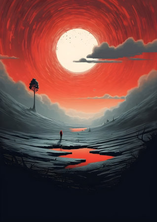 Illustration of a man looking out onto a black hole, Generative AIの素材