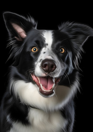Portrait of Border Collie dog in front of a black background, Generative AIの素材
