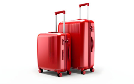 Two red travel suitcases on white background. 3d illustration, Generative AIの素材