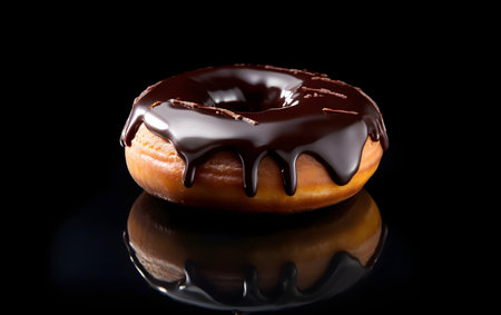 Donut with chocolate glaze on a black background, close up. Generative AIの素材
