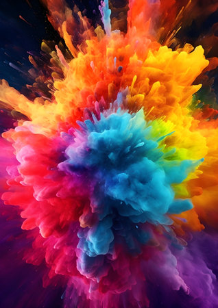 Colorful explosion of paint on a black background. Generative AIの素材