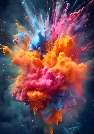 Colorful paint explosion on black background. abstract background. 3d illustration, Generative AIの素材