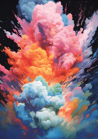 Colorful paint explosion. abstract background. 3D illustration. Generative AIの素材
