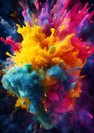 Colorful explosion of paint on a black background. 3d illustration, Generative AIの素材