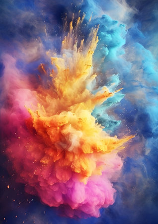 Colorful explosion of paint on a dark blue background. Abstract background, Generative AIの素材