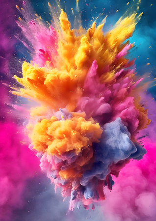Explosion of colored paint on a dark background. 3d illustration. Generative AIの素材