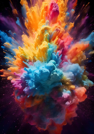 Colorful explosion of paint on a black background. 3d illustration, Generative AIの素材